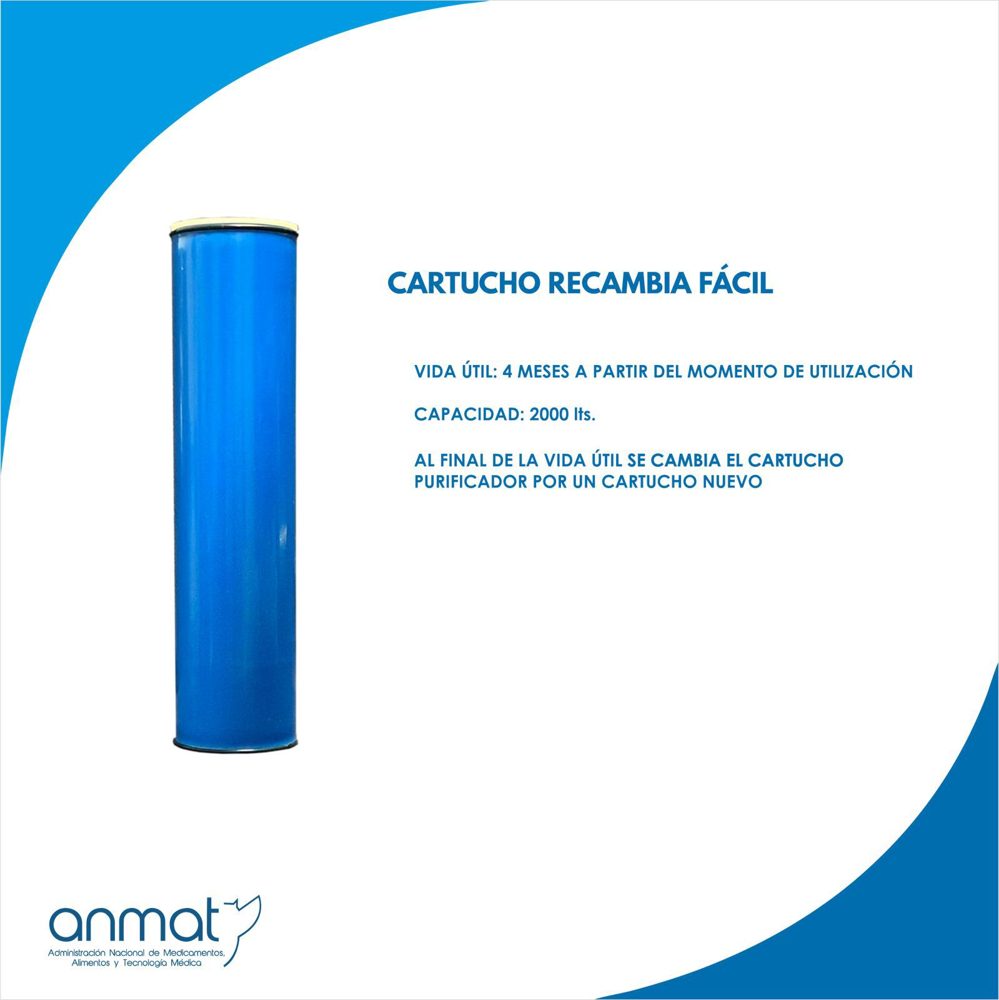 Cartucho de repuesto: 4 meses o 2.000 litros